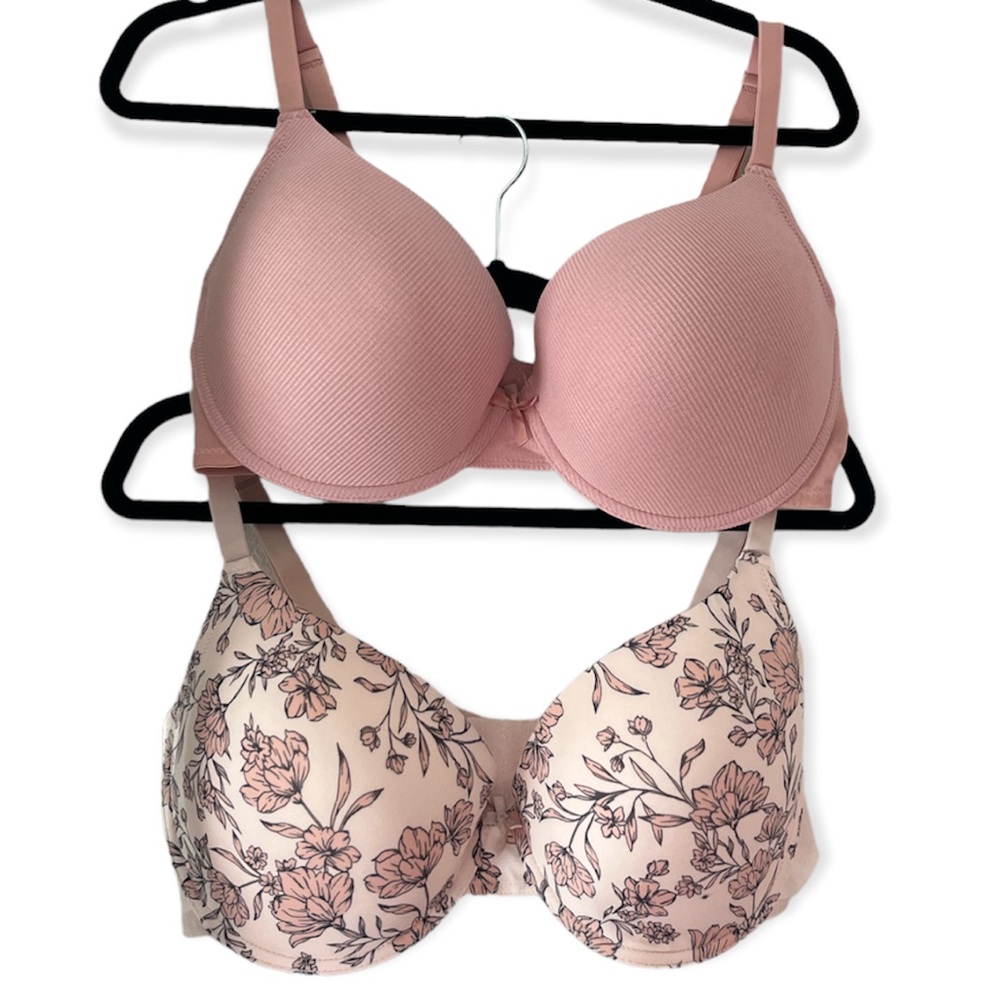 2 NWOT Adrienne Vittadini 40DD Baby Pink Floral Underwire Bra - adjustable strap